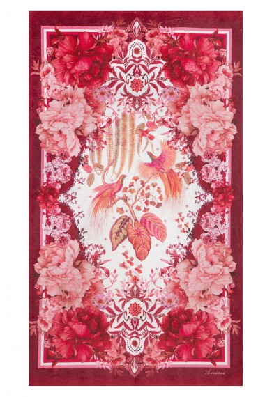 BEACH TOWEL WITH DESIGNER PRINT IN RED - BIRDS-OF-PARADISE 
